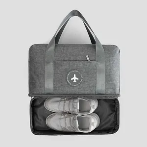 Große graue Oxford-Reisetasche mit separatem Schuhfach für Sport und Fitnessreisen