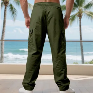 Rückansicht olivgrüne lockere Cargo-Hose mit mehreren Taschen für Herren