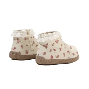 Europäische florale Baby-Lernlaufschuhe für Mädchen mit Spitzenbesatz und Reißverschluss