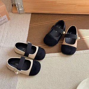 French style girls Mary Jane shoes with pearl strap and soft sole princess flat