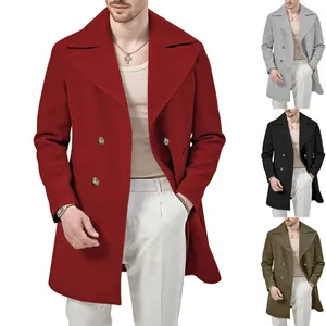 Cappotto da uomo media lunghezza doppiopetto mostrato nei colori rosso grigio e nero.