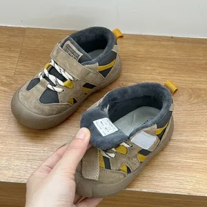 Detail of children's winter sports shoes with warm fleece lining and Velcro strap