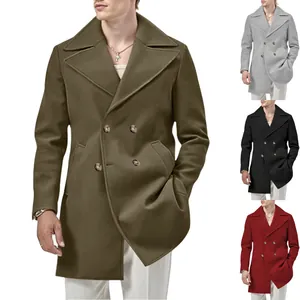 Elegante cappotto di lana doppiopetto medio lungo da uomo in quattro colori
