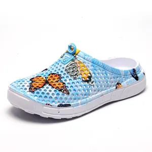 Sabots à Imprimé Papillon pour Femmes Sandales de Plage d'Été en PVC EVA Chaussures à Trous Respirantes Semelle Épaisse Antidérapante