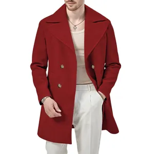 Cappotto da uomo rosso a doppio petto stile europeo di media lunghezza per l'inverno