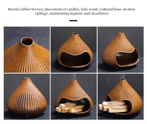 Ceramic Mount Fuji incense burner details showing 360-degree views and Palo Santo usage