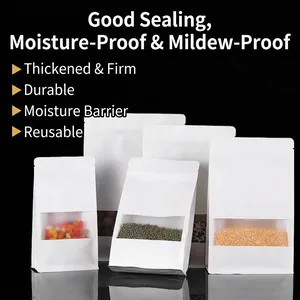 White matte kraft paper stand-up pouches for food packaging in various sizes