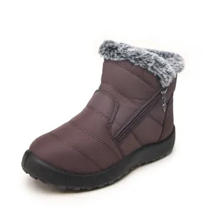 Comfortable women's winter snow boots featuring warm faux rabbit fur trim and non-slip sole