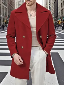 Trench da Uomo a Doppiopetto di Media Lunghezza Tinta Unita Rever Soprabito Stile Europeo Casual Giacca a Vento Top