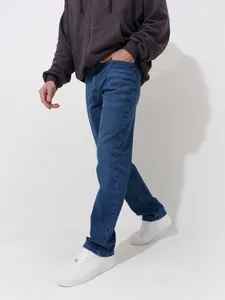 Men's loose straight leg summer jeans made from lightweight ice silk fabric for comfort