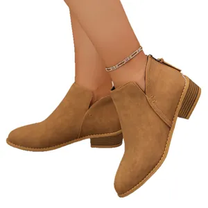 Bottines à bout pointu pour femmes avec talon épais et fermeture éclair à l'arrière