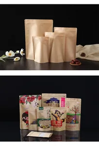 Various sizes and printed designs of thickened kraft paper stand-up sealing bags