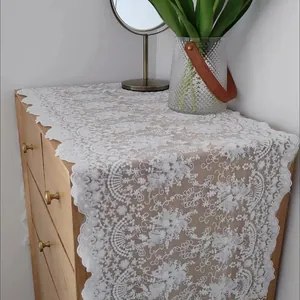 Elegante camino de mesa de encaje blanco de estilo francés con bordado 3D para tocador