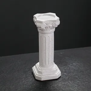 Elegant white speckled ceramic Roman pillar candle holder for elegant home decor