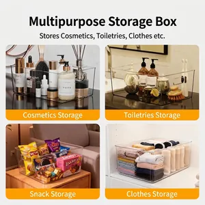 Clear acrylic desktop storage box for organizing cosmetics, snacks, and folded clothes
