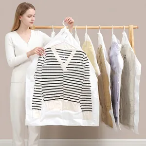 Space-saving transparent hanging vacuum storage bags for efficient clothes organization