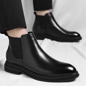 Men's Vintage Chelsea Boots Regenerated Leather Warm Fleece Lined Casual Ankle Boots Slip-on Fashion Business Winter Short Boots