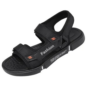 Black outdoor sports sandals with adjustable hook and loop straps