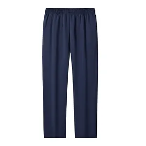 Front full-length view of navy blue men's fleece-lined thermal casual sweatpants for winter