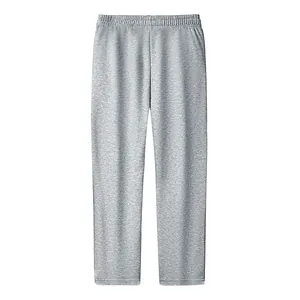 Full view of men's heather grey fleece-lined warm jogger sweatpants in flat lay