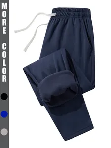 Men's fleece-lined casual sweatpants in dark blue with drawstring waist for winter warmth