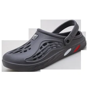 Large size grey outdoor travel clogs with breathable holes and sport shield logo