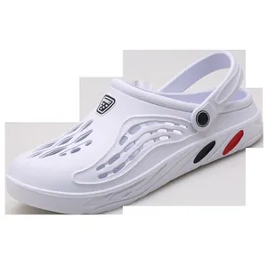 White breathable outdoor garden clogs with adjustable heel strap for summer