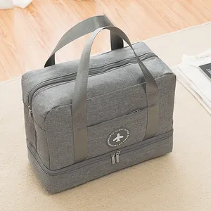 Graue Oxford-Reisetasche mit großem Fassungsvermögen und Nass-Trocken-Trennfach für Sport
