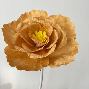 Grote kunstmatige pioenroos bloem gouden fluweel neppe bloem bruiloft etalage rekwisiet detail