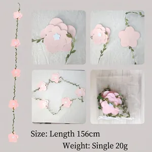 Guirlande de fleurs marguerites roses avec vigne verte, 156 cm pour décoration de fête