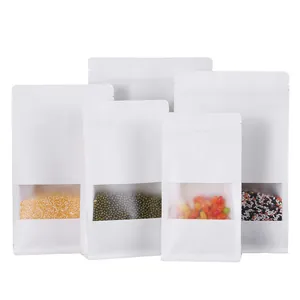 Set weißer matter Standbodenbeutel mit Sichtfenster für Snack- und Teeverpackungen