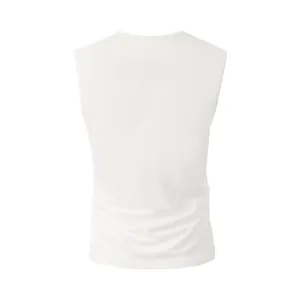 Detailed back view of a minimalist breathable white sleeveless men's sports tank top