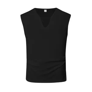 Frontal view of a minimalist black V-neck quick-dry breathable athletic tank top for men