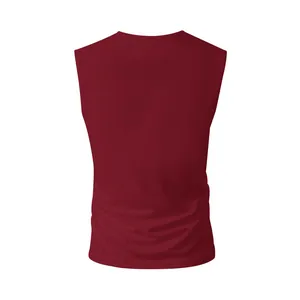 Detailed back view of burgundy men's quick-dry breathable fitness training tank top vest