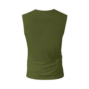 Back view of a minimalist army green quick-dry sleeveless training vest for men