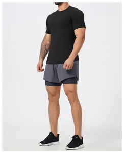 Detailed view of men's black seamless quick-dry fitness t-shirt with slim fit design