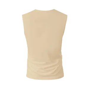 Back view of a minimalist men's quick-dry breathable sleeveless tank top in beige