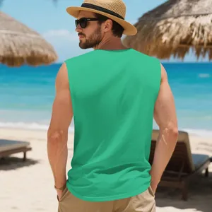 Back view of a men's mint green breathable quick-dry vacation training tank top