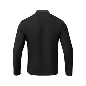 Vue arrière d'un polo à manches longues pour hommes en maille côtelée noir et olive