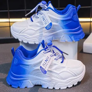 Zapatillas deportivas mesh para niñas con degradado blanco y azul estilo dad shoes