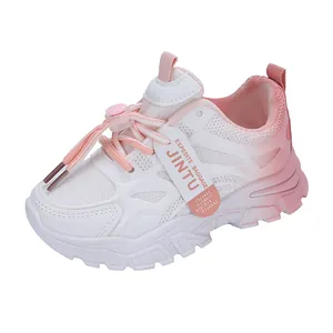 Zapatillas de malla con degradado rosa y blanco para niñas, calzado deportivo.