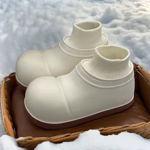 Warme Winter-Baumwollschuhe für Kinder mit verdicktem Strickkragen und brauner Sohle