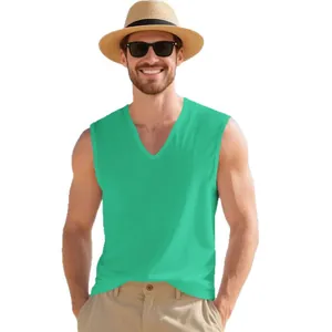 Men's summer casual V-neck quick-dry breathable sleeveless tank top in vibrant green