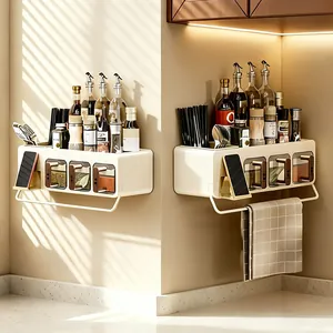 Étagère à épices murale multifonctionnelle pour cuisine avec support téléphone et barre