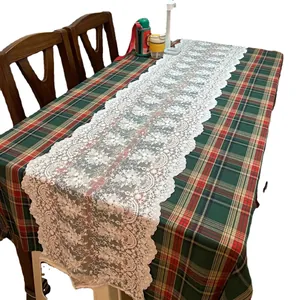 Elegante camino de mesa de encaje blanco francés con bordado floral 3D para bodas