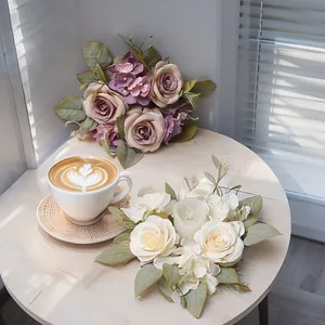 Guirnalda de Rosas y Hortensias Artificiales Anillo de Vela para Boda Decoración del Hogar Accesorios de Fotografía