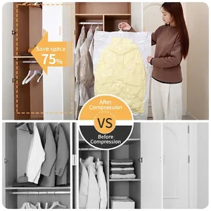Hanging vacuum compression storage bag for clothes saving 75% space in wardrobe