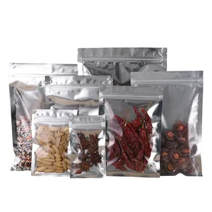 Clear and silver aluminum foil stand-up pouches with ziplock for food storage and packaging