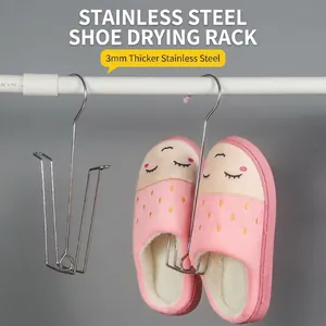 Durable stainless steel shoe drying rack with 3mm thickened hook for balcony use