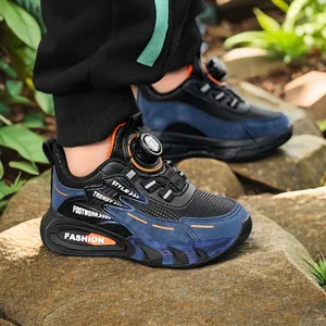Breathable boys mesh athletic shoes with rotary buckle closure for outdoor running
